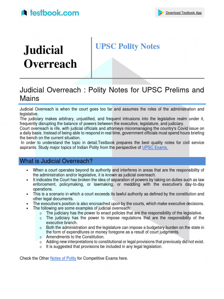 Judicial Overreach 2598273a | PDF | Separation Of Powers | Judiciaries