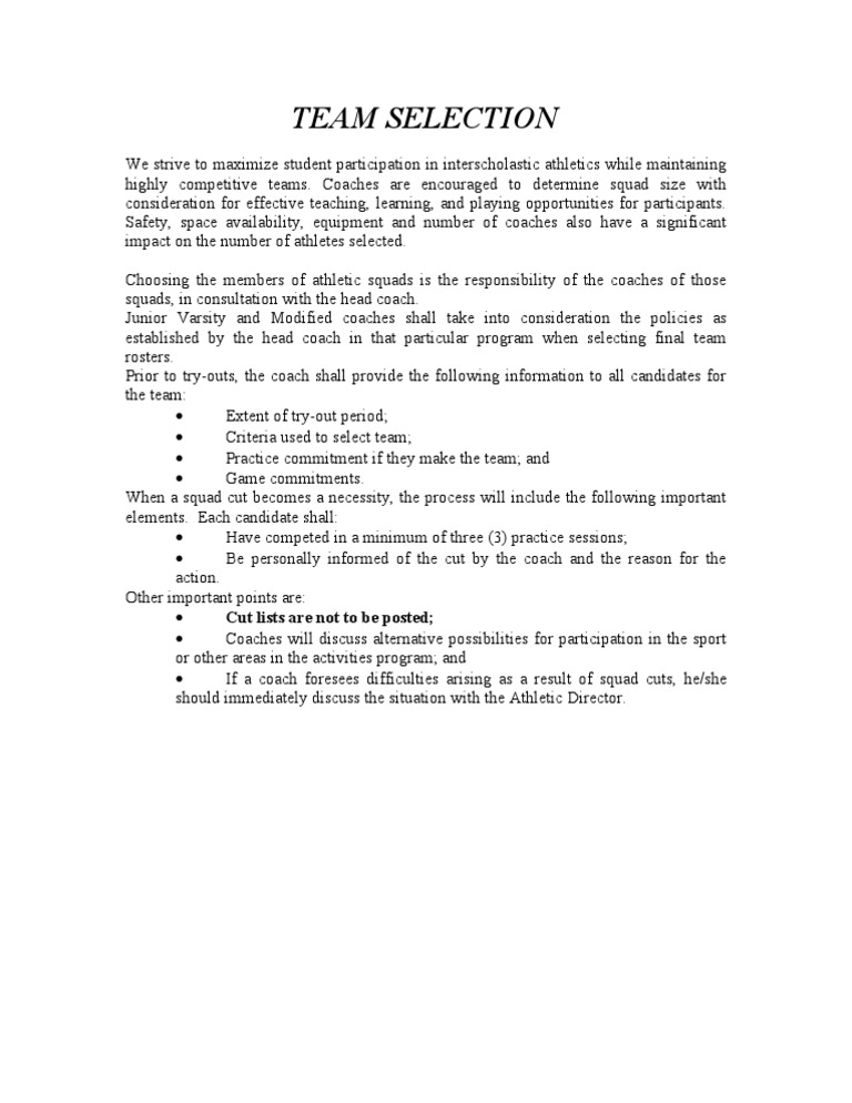 Team Selection | PDF | Career & Growth