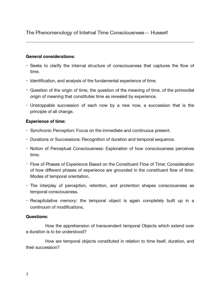 Husserl's Internal Time Consciousness | PDF | Phenomenology (Philosophy ...