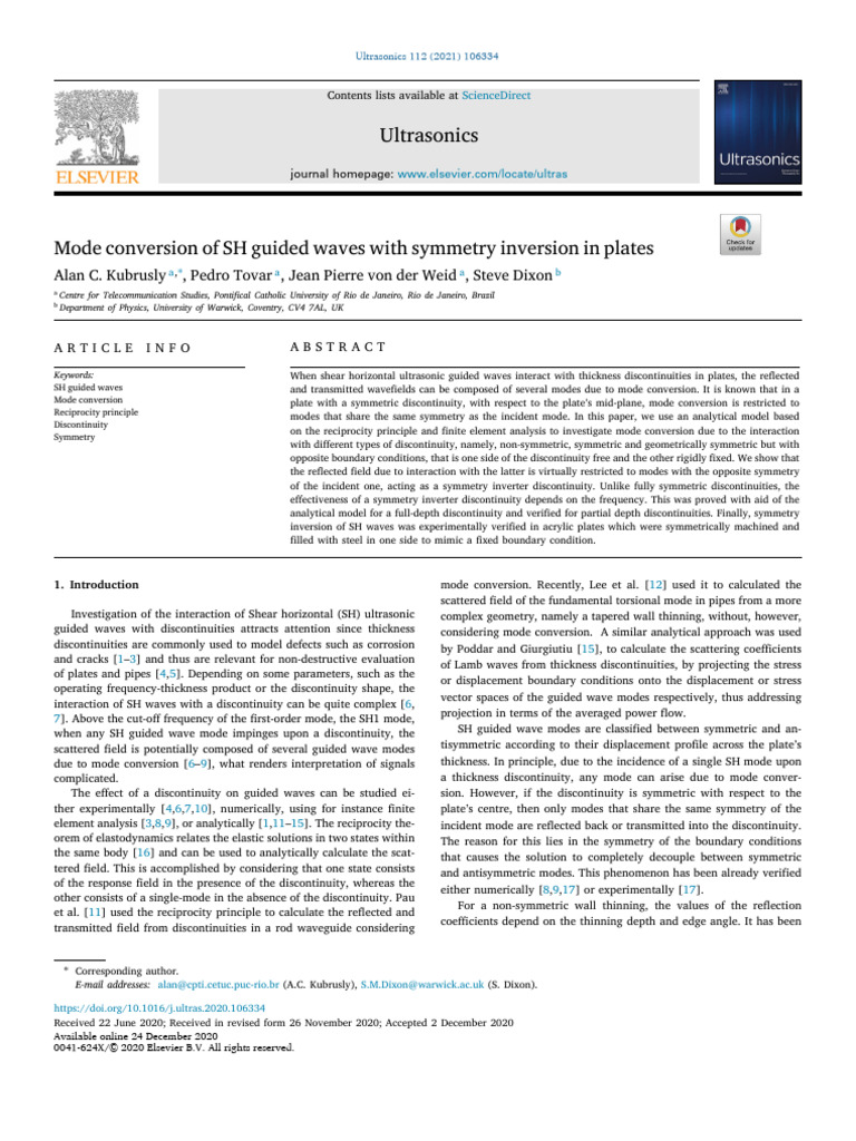 Mode Conversion of SH Guided Waves With Symmetry Inversion in Plates ...