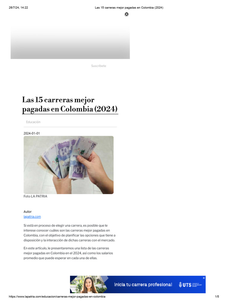 Las 15 Carreras Mejor Pagadas en Colombia (2024) | PDF | Colombia