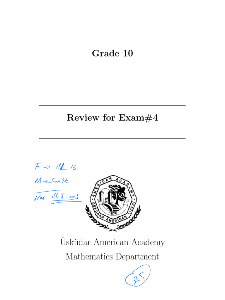 Grade 10 Math Exam Review | PDF | Logarithm | Radioactive Decay