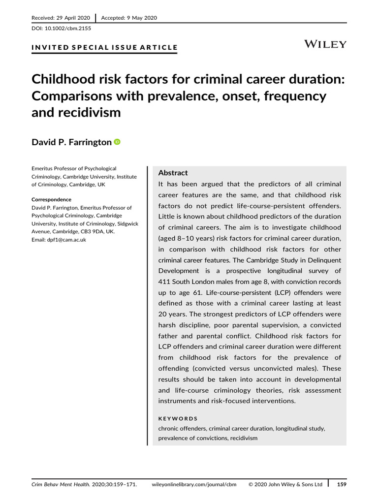 Childhood Factors in Criminal Career Duration | PDF | Crimes | Crime ...