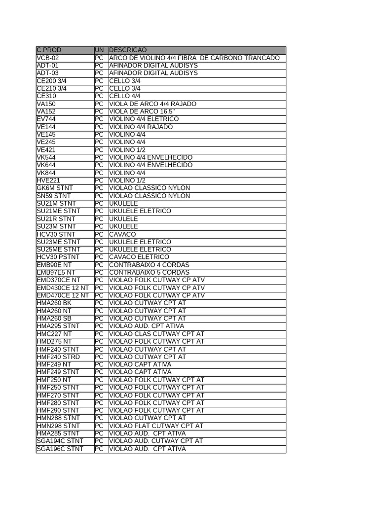 Musical Instruments Product List | PDF | Viola | Saxophone