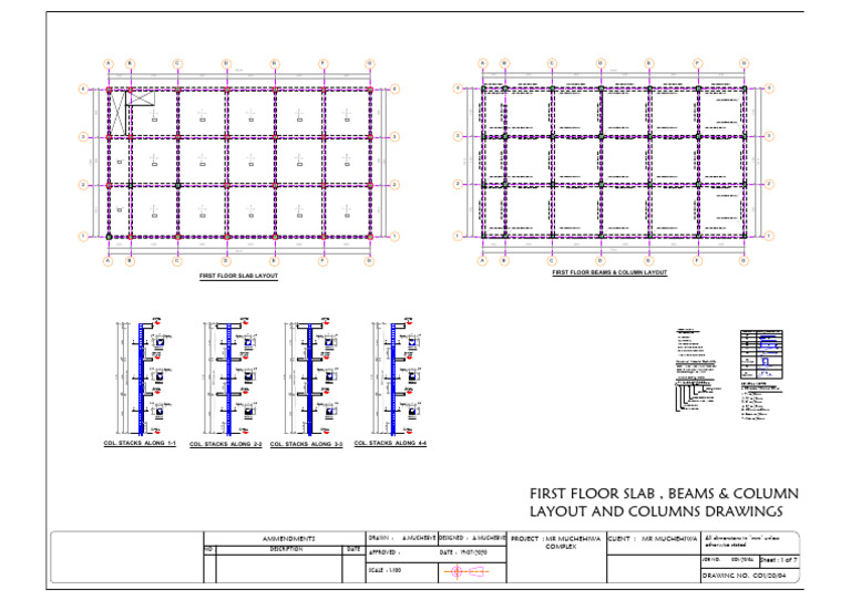 Slab, Beams, Columns Layout and Columns DWG | PDF | Beam (Structure ...