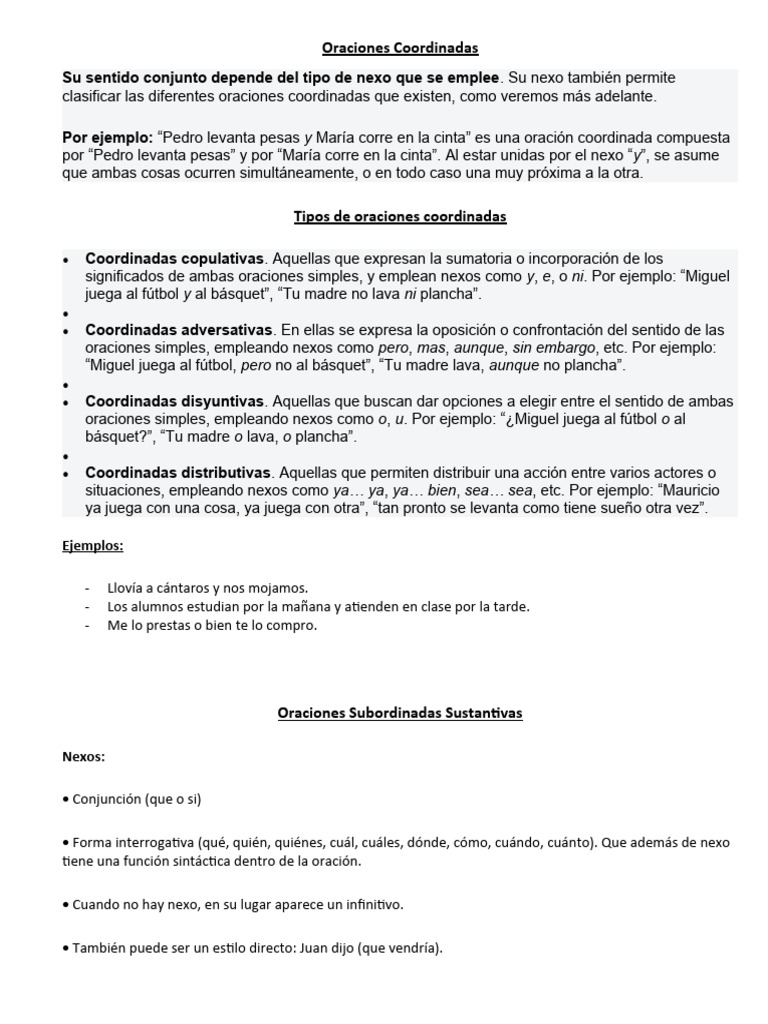 Tipos de Oraciones Coordinadas | PDF | Artes del Lenguaje y Comunicación