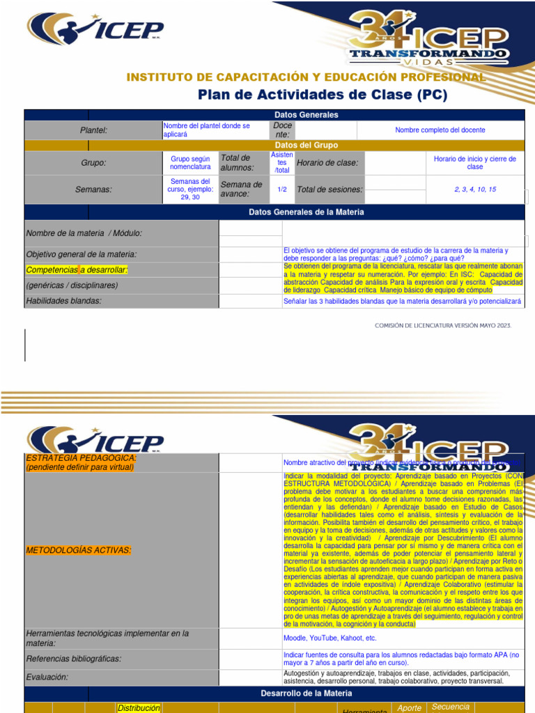 Plan de Actividades de Clase Efectivo | PDF | Moodle | Aprendizaje