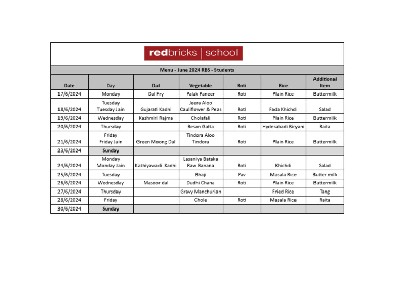 Meal Menu Students June24 | PDF