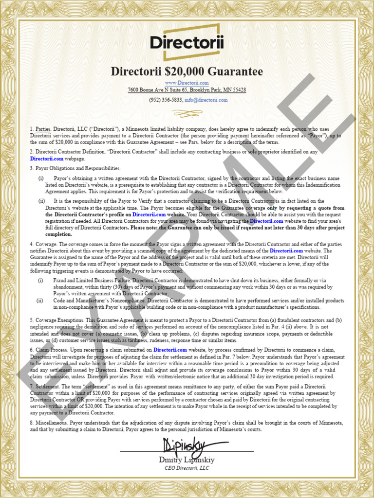 $20,000 Guarantee Example | PDF | Payments | Indemnity