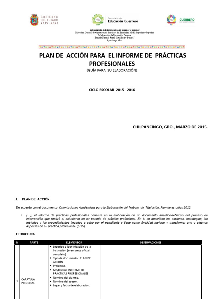 Plan de Acción Del Informe de Practicas | PDF | Evaluación ...