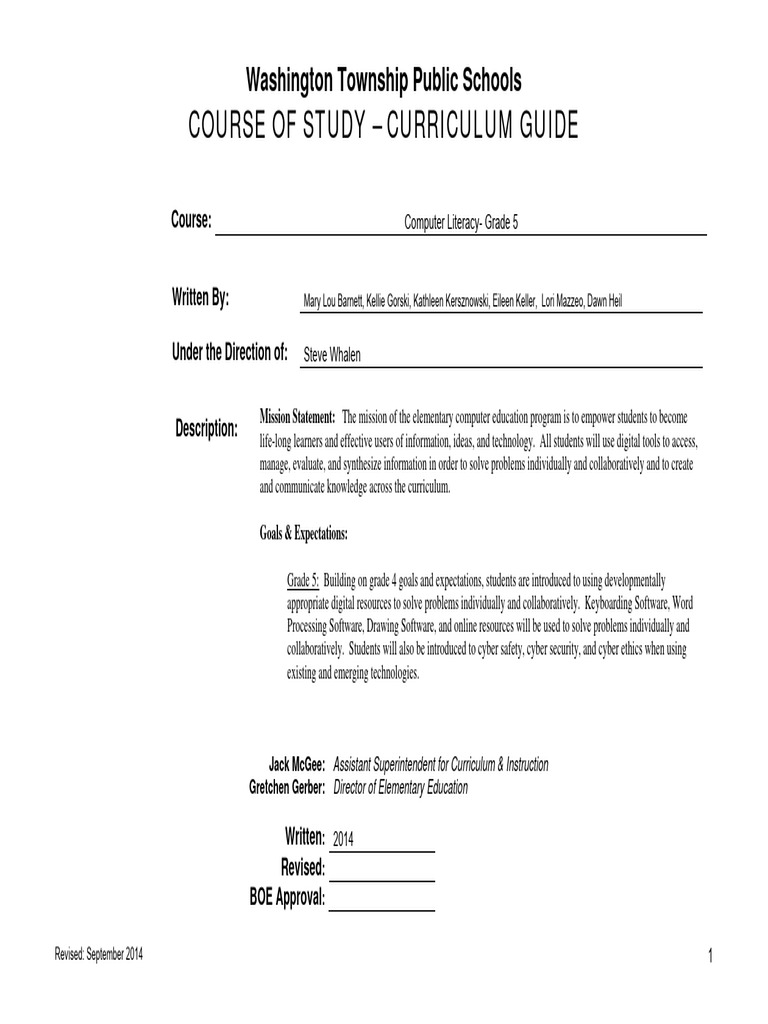 Grade 5 Computer Literacy Curriculum Guide | PDF | Spreadsheet ...