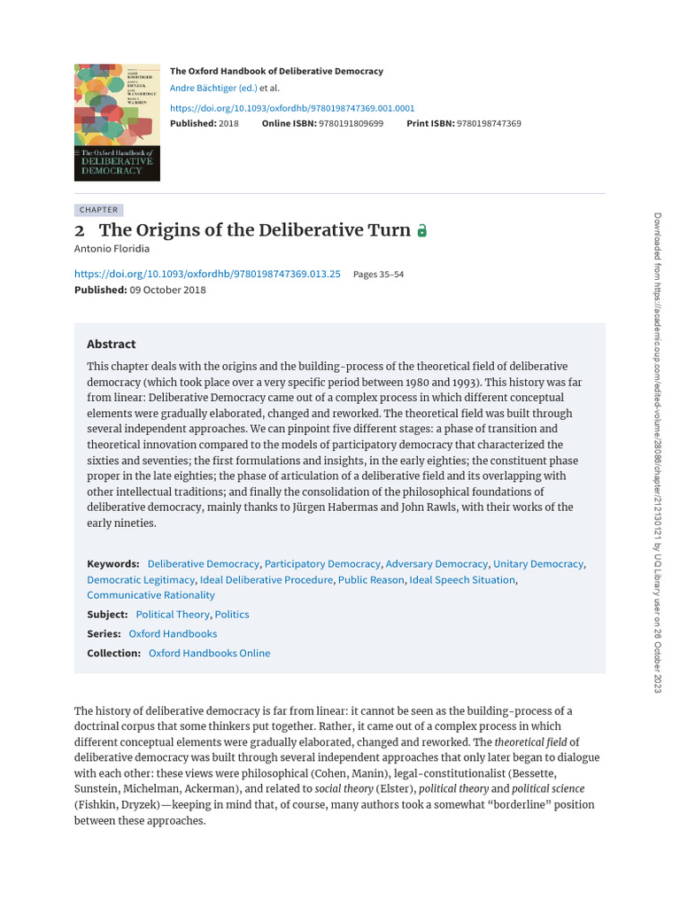 Origins of Deliberative Democracy | PDF | Deliberative Democracy | John ...
