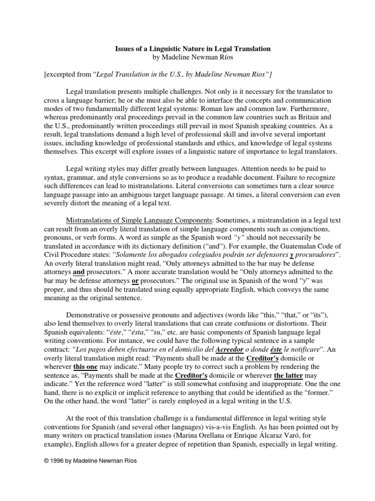Legal Translation in The U.S. EXCERPT | PDF | Translations | English ...