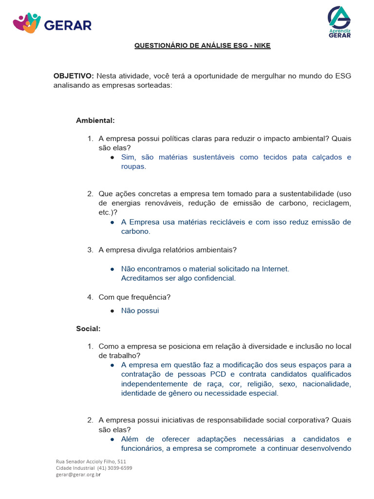 Questionário de Análise Esg | PDF | Sustentabilidade | Reciclagem