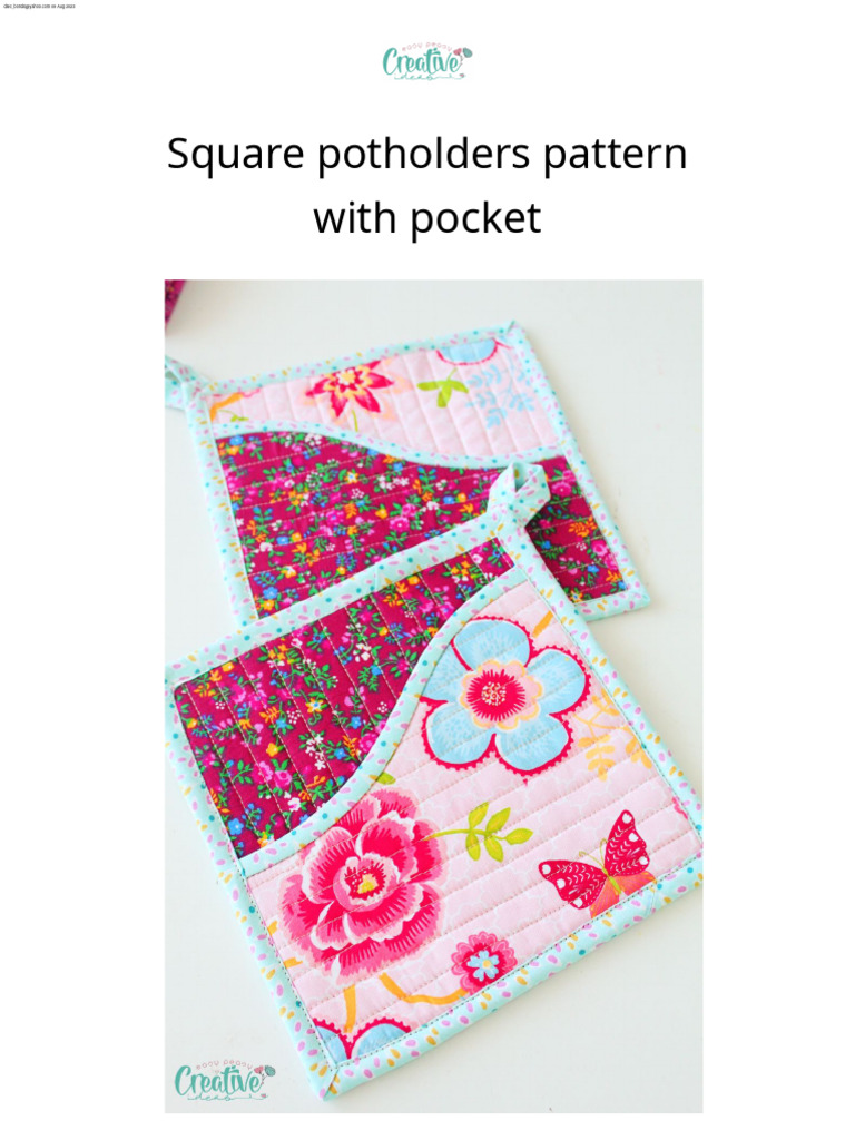Square Potholders with Pocket Pattern | PDF | Sewing | Quilting