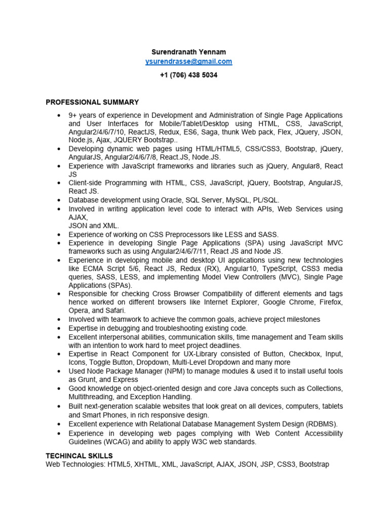 Senior UI/React Developer Profile | PDF | Angular Js | Java Script