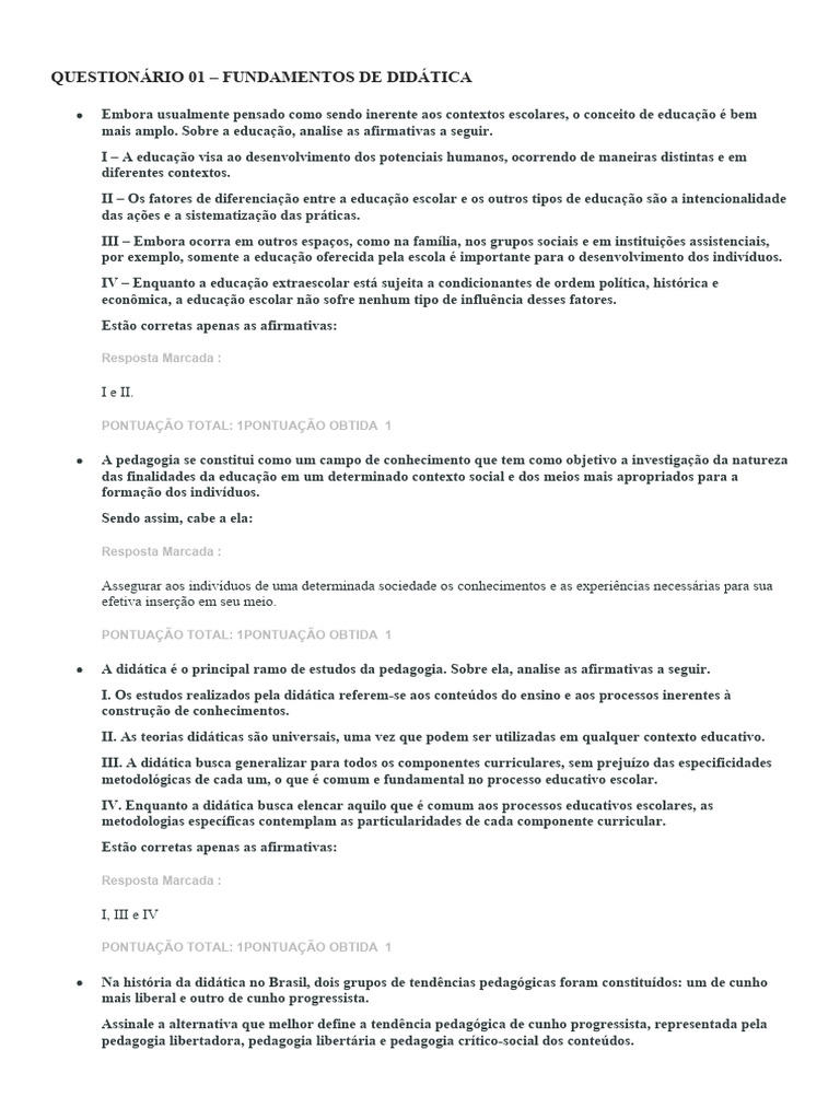Fundamentos da Didática e Educação | PDF | Pedagogia | Aprendizado