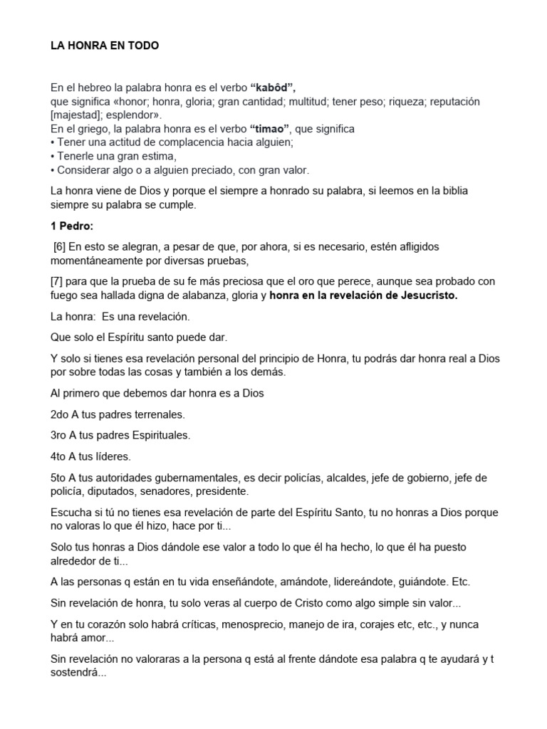 La Honra en Todo | PDF | Dios | Jesús