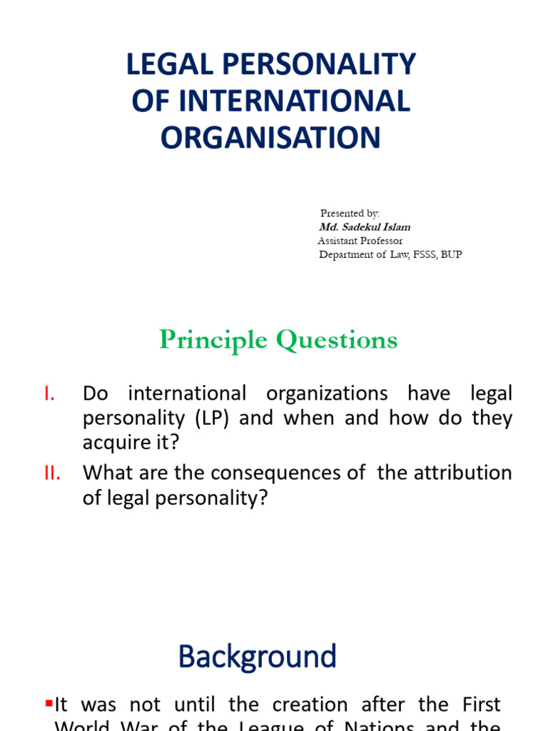 IO Lecture-Legal Personality | PDF | International Law | Common Law