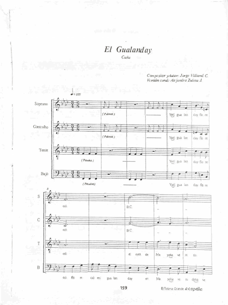 El Gualanday: Partitura Coral | PDF | Canto | Música vocal