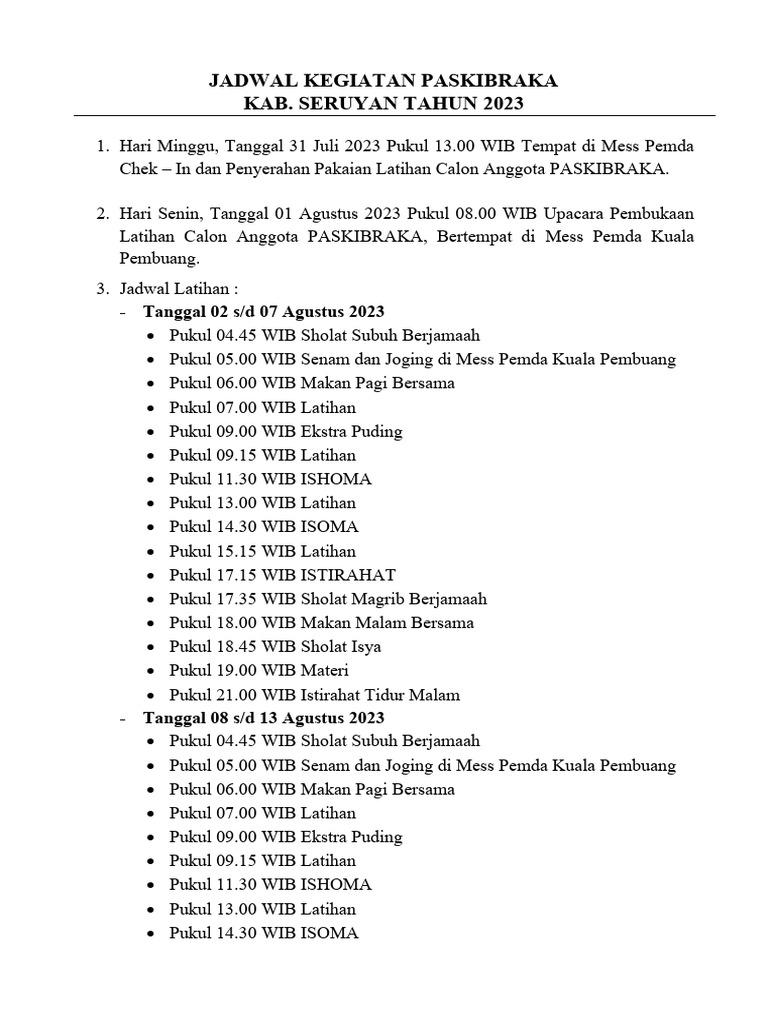 Jadwal Kegiatan Paskibraka | PDF