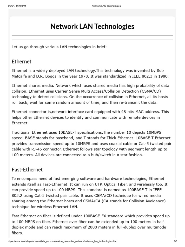Overview of LAN Technologies | PDF | Ethernet | Network Switch