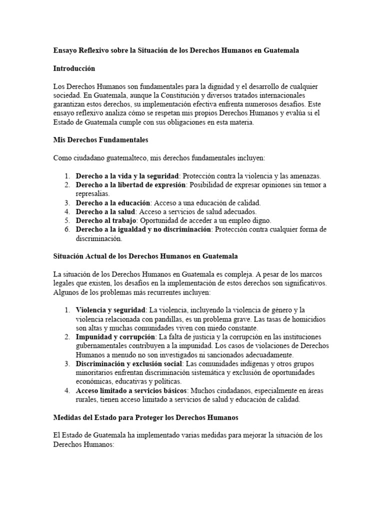 Ensayo Reflexivo Sobre La Situación de Los Derechos Humanos en ...