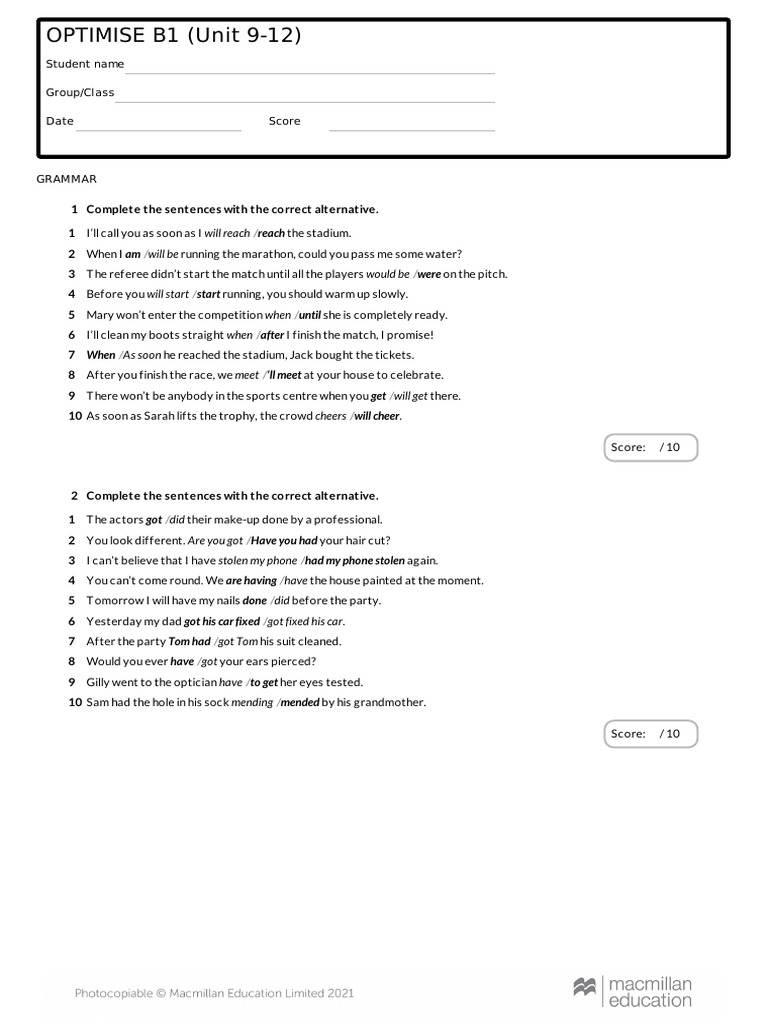 B1 English Test Units 9-12 Guide | PDF | Elephant | Zebra