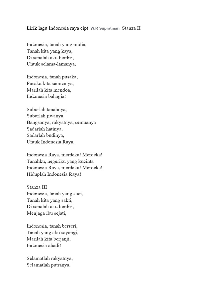 Lirik Stanza II Indonesia Raya | PDF