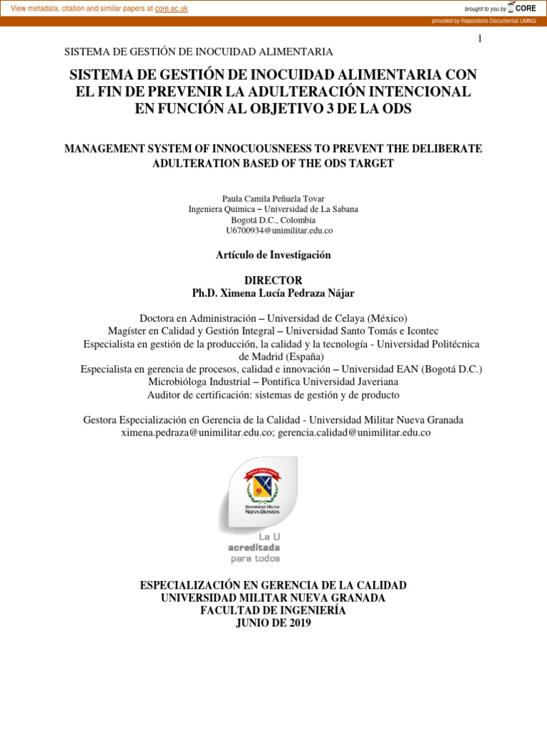 Sistema de Gestión de Inocuidad Alimentaria | PDF | Análisis de Riesgo ...