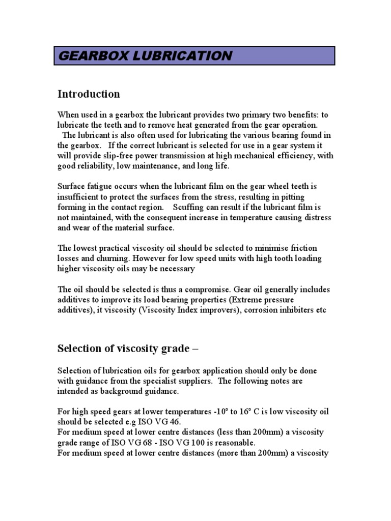 Gearbox Lubrication PDF Lubricant Motor Oil