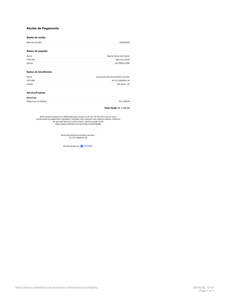 Recibo de Pagamento PDF | PDF