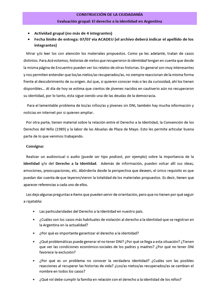 Derecho a la Identidad en Argentina | PDF