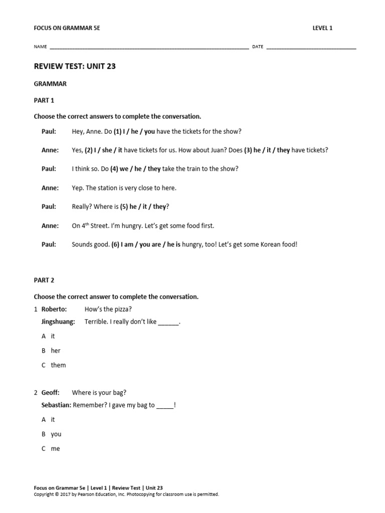 FOG1 Unit 23 Review Test | PDF
