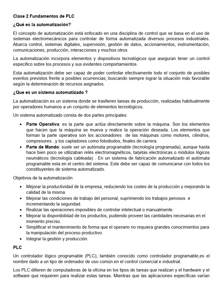 Clase 2 Fundamentos De Plc Pdf Controlador Lógico Programable Relé