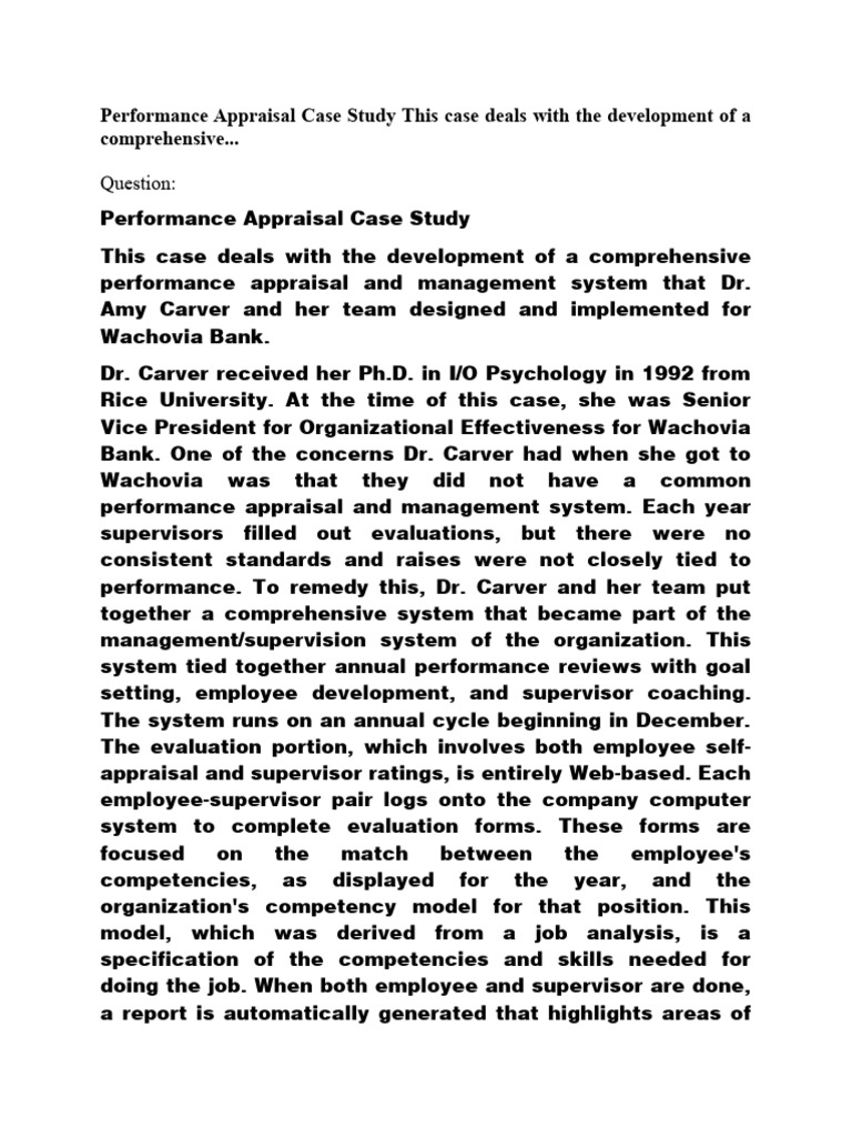 Performance Appraisal Case Study This Case Deals With The Development ...