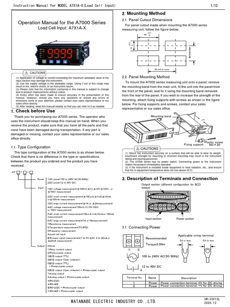 A7000 Series Load Cell Input Manual | PDF | Alternating Current ...