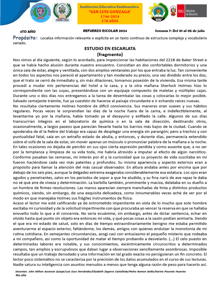 Refuerzo - SEMANA 7 - 4to Año | PDF