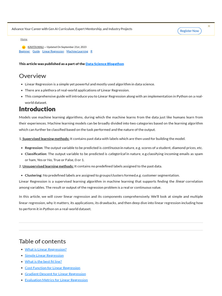 Comprehensive Linear Regression Guide | PDF | Regression Analysis ...