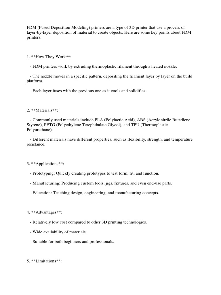Fdm 3d Printers Overview Applications Pdf