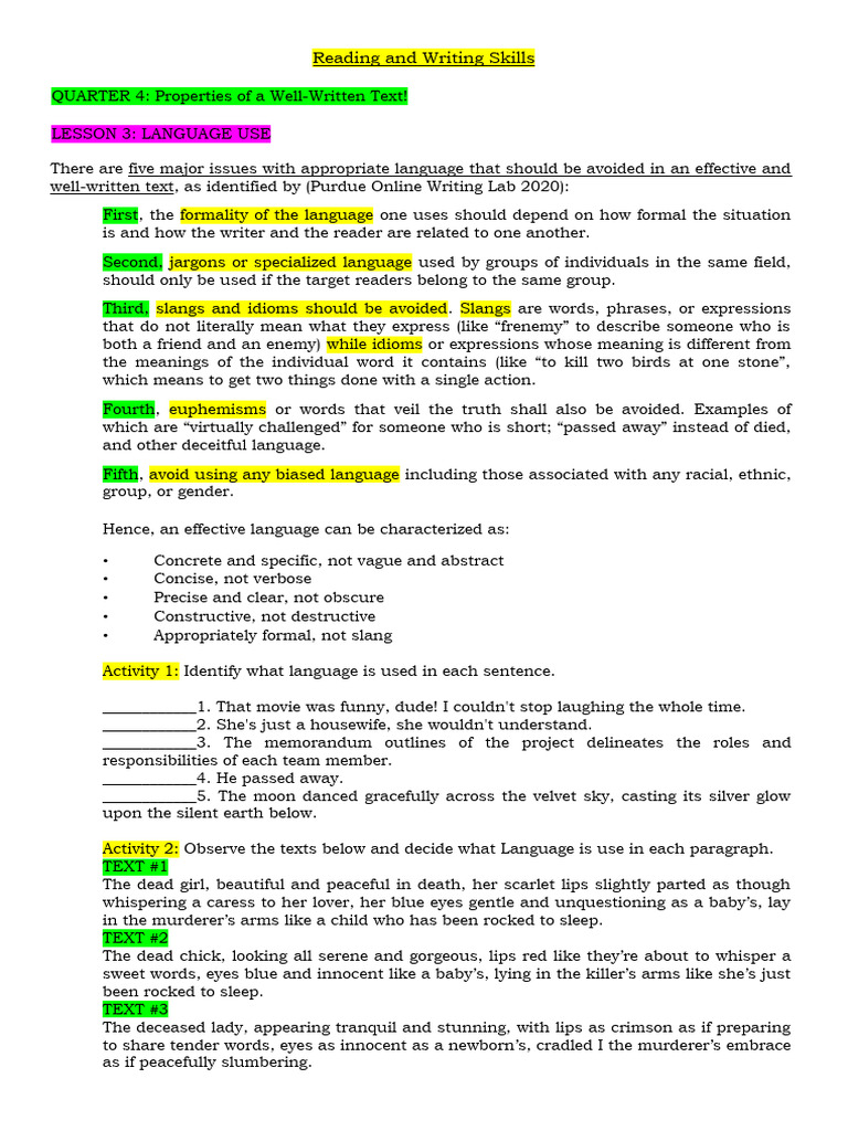 Reading and Writing Skills LAS | PDF | Human Communication | Linguistics