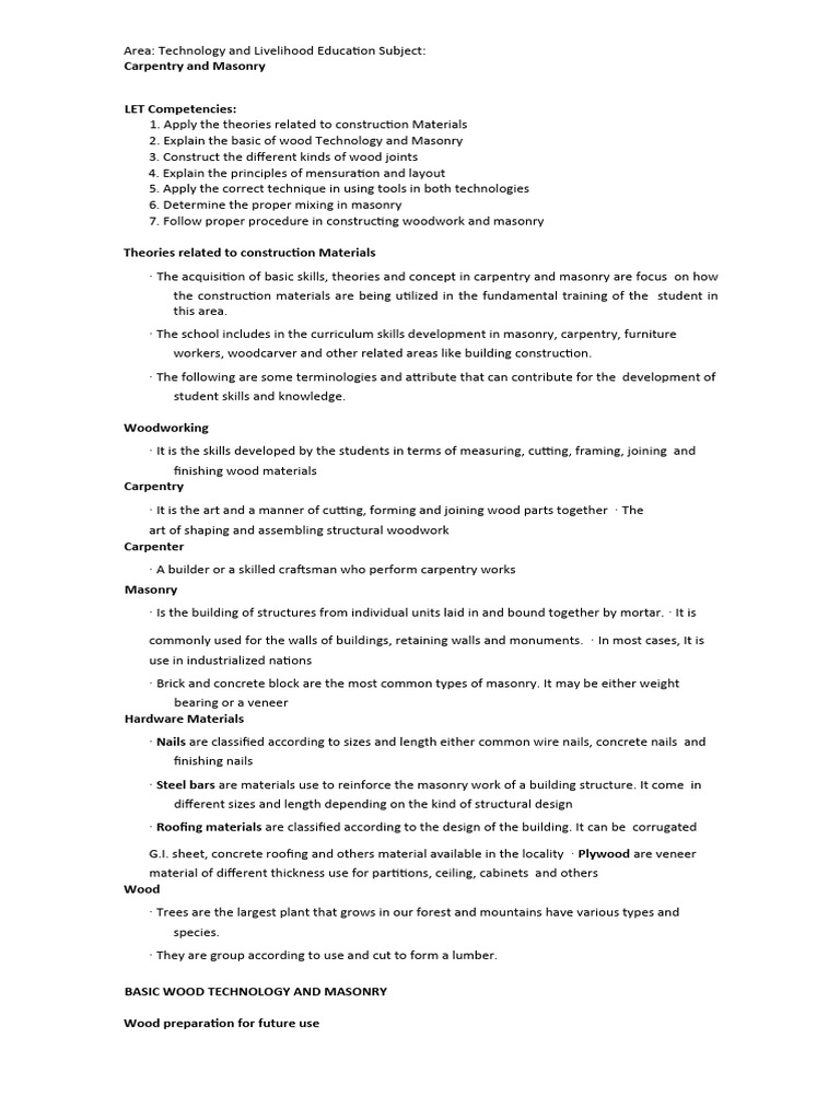 Carpentry and Masonry Fundamentals | PDF | Concrete | Lumber