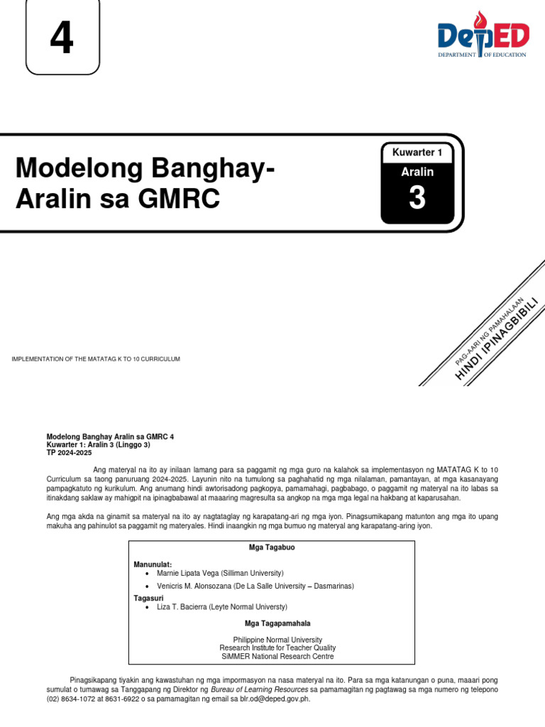 Q1 - LE - GMRC 4 - Lesson 3 | PDF