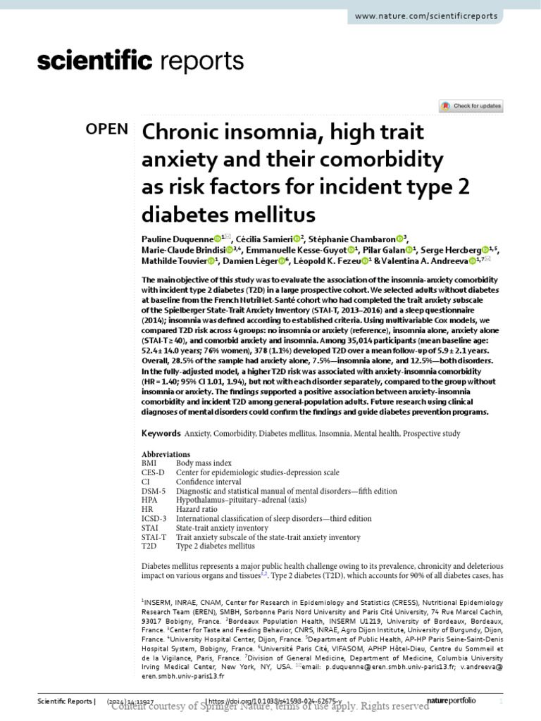 Chronic Insomnia High Trait Anxiety and Their Como | PDF | Mental ...