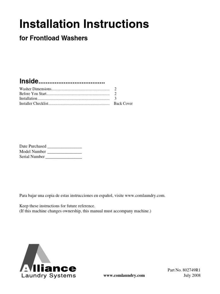 Frontload Washer Installation Guide | PDF | Washing Machine | Tap (Valve)