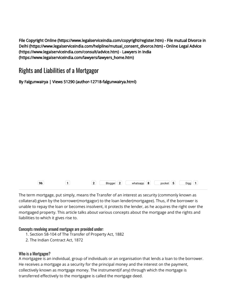 Rights and Liabilities of Mortgagors | PDF | Mortgage Law | Mortgages