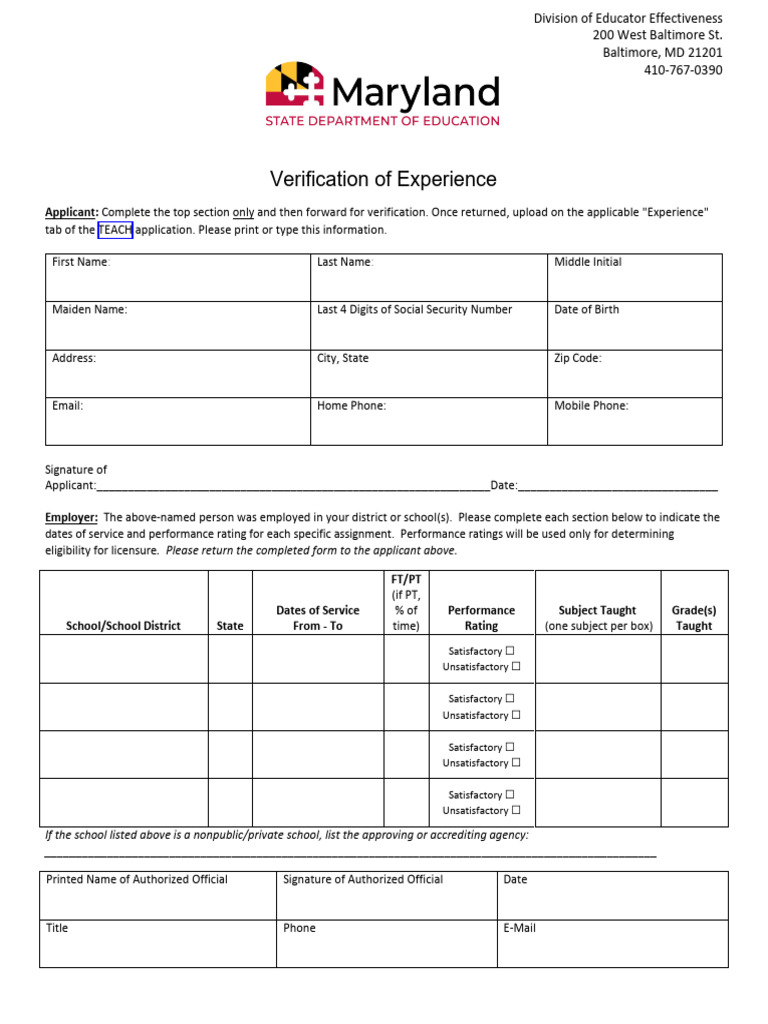 Msde verification of experience pdf