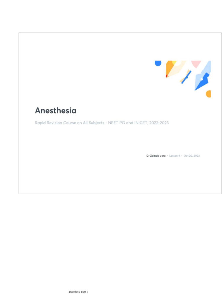 Overview of Anaesthesia Practices | PDF | Wellness | Science & Mathematics