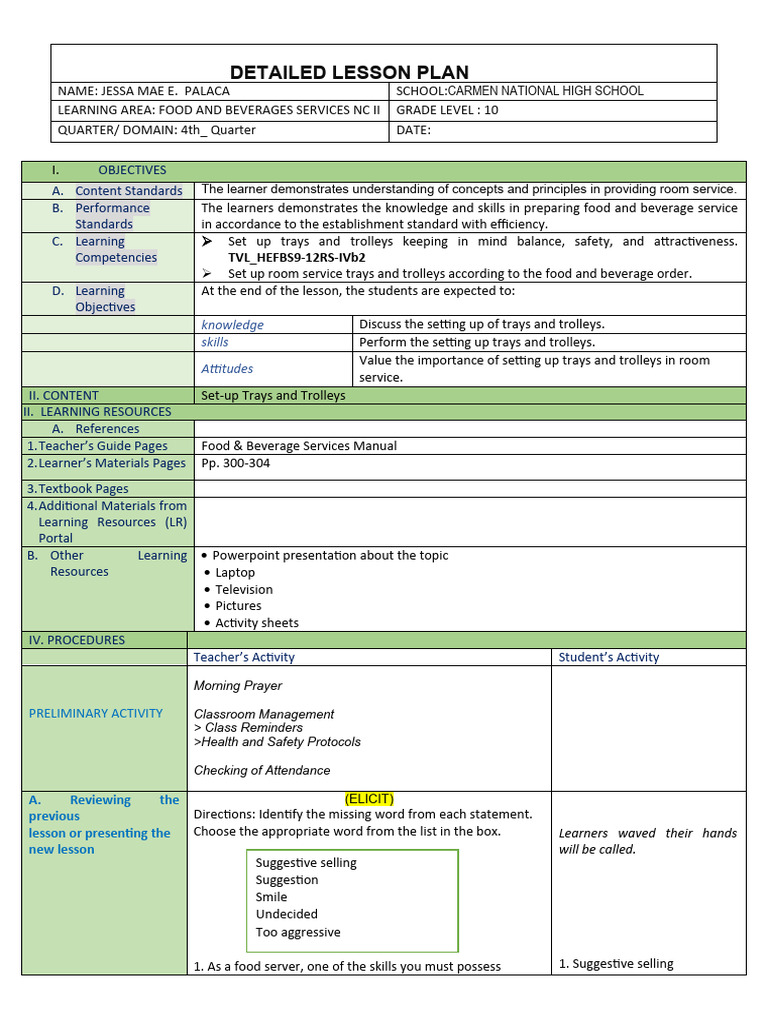 Room Service Tray Setup Guide | PDF | Learning | Lesson Plan