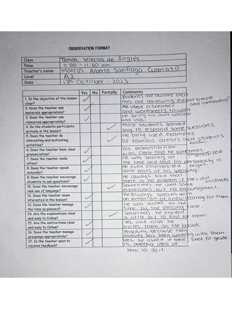 Observation Form | PDF